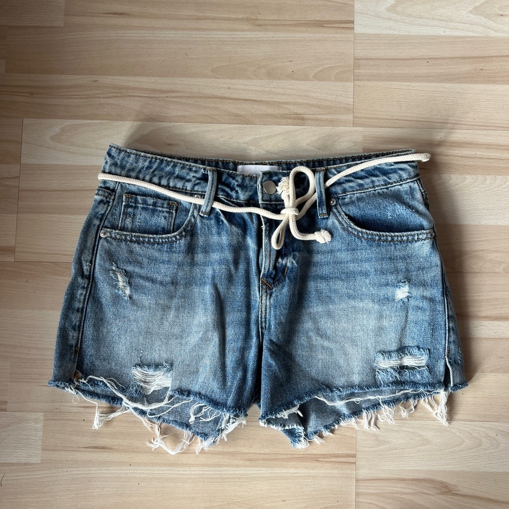 Dear John Blue Distressed Jean Shorts with White Belt